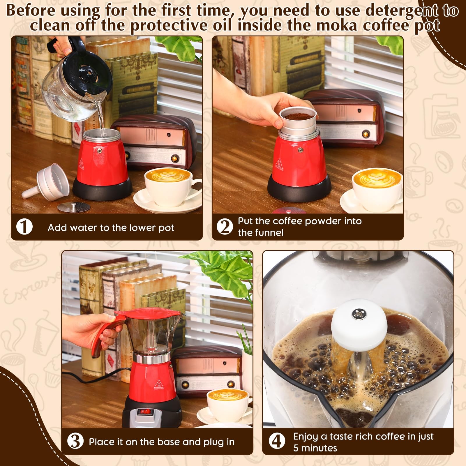 Electric Espresso Maker Transparent Coffee Maker Electric Moka Pot Portable A...