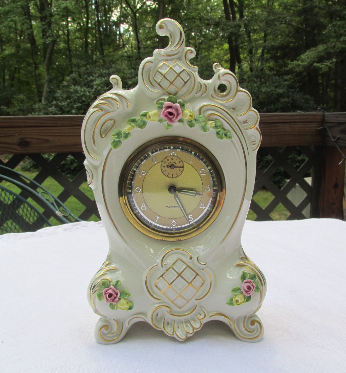Vintage Dresden Mercedes Porcelain Shelf /Mantle Clock Key Wind