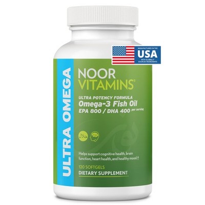 Noor Vitamins Halal Fish Oil, Halal Vitamins, Ultra Omega 3 Wild Peruvian Fis...