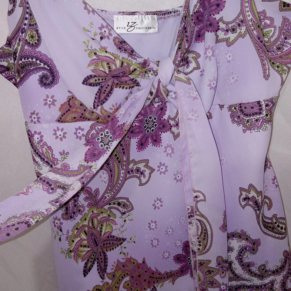 IZ Byer California Y2K Purple Paisley Tunic Top Boho Sz M  - Image 2 of 4