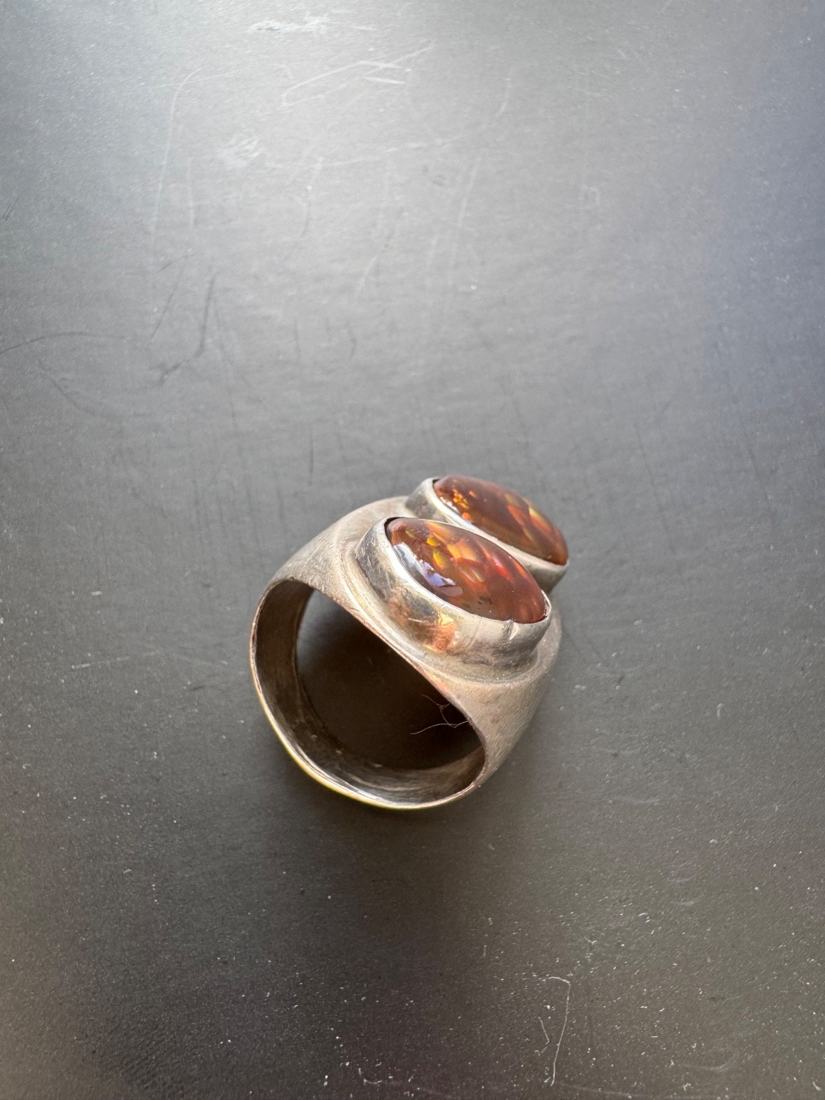 Double Fire Agate Sterling Silver Ring, Artisan, … - image 7