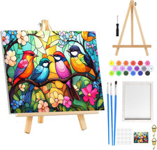 Birds Paint by Numbers Kit for Adults Beginner Framed with Wooden Easel, Colorfu