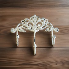 White Scroll Triple Cast Iron Wall Hook Coat Hat Towel Hanging Heavy Duty