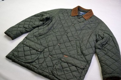 Ralph Lauren Stepp Jacke Mantel Chaqueta Trench Coat Vintage VTG Grün Kord Gr. L