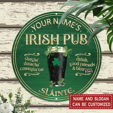 1pc Custom Irish Pub Aluminum Sign - Tin Metal Signs Personalized "Slainte" Wall