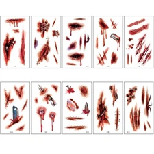10/20Sheet Halloween Temporary Tattoo Stickers Fake Simulation Scar Body Sticker