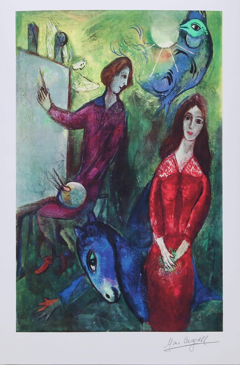 Marc Chagall, Artist and His Model, Giclee, fascimille signed and