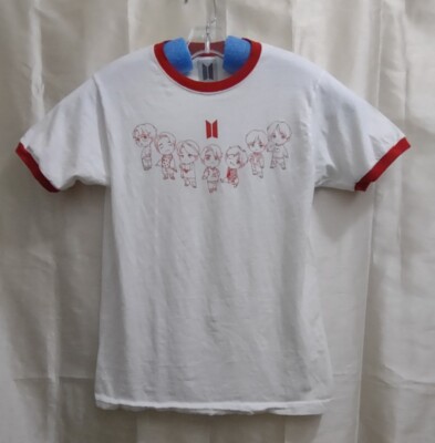 BTS White Medium T Shirt Official Red Ringer K Pop Hot Topic Band