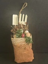 Hand Crafted Garden Tool Burlap Sack Country Christmas Holiday Ornament 6”