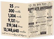 Large 25Th Anniversary Card for Couples, Retro 25 Years Wedding Aday Gift Ideas