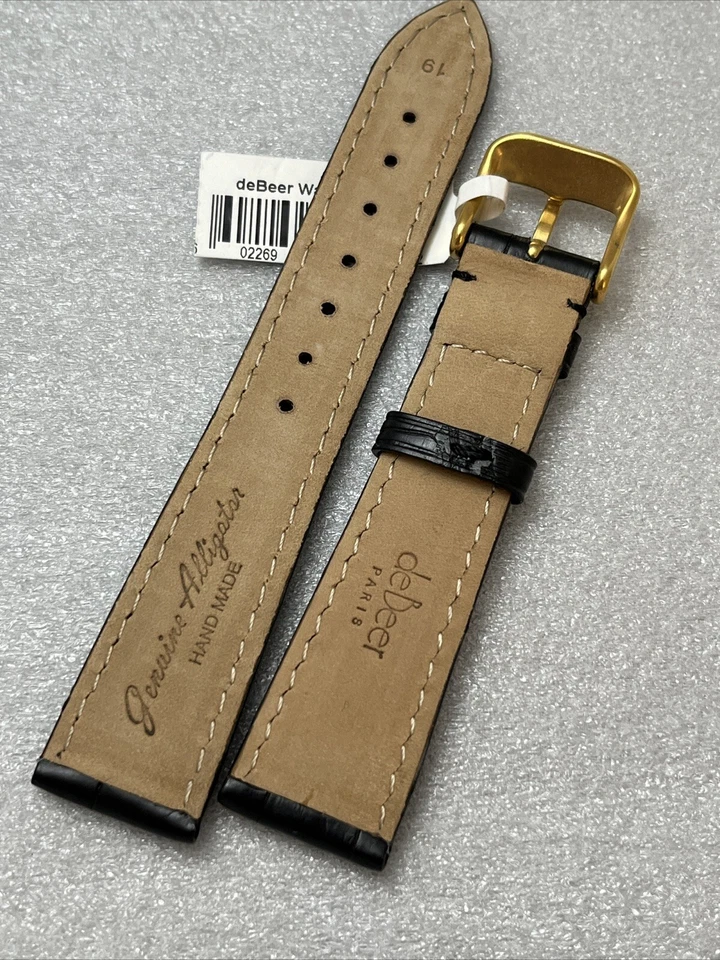 DeBeer PARIS Watch Strap 19 x 16 Black Genuine Alligator Matte Handmade - Image 2 of 4