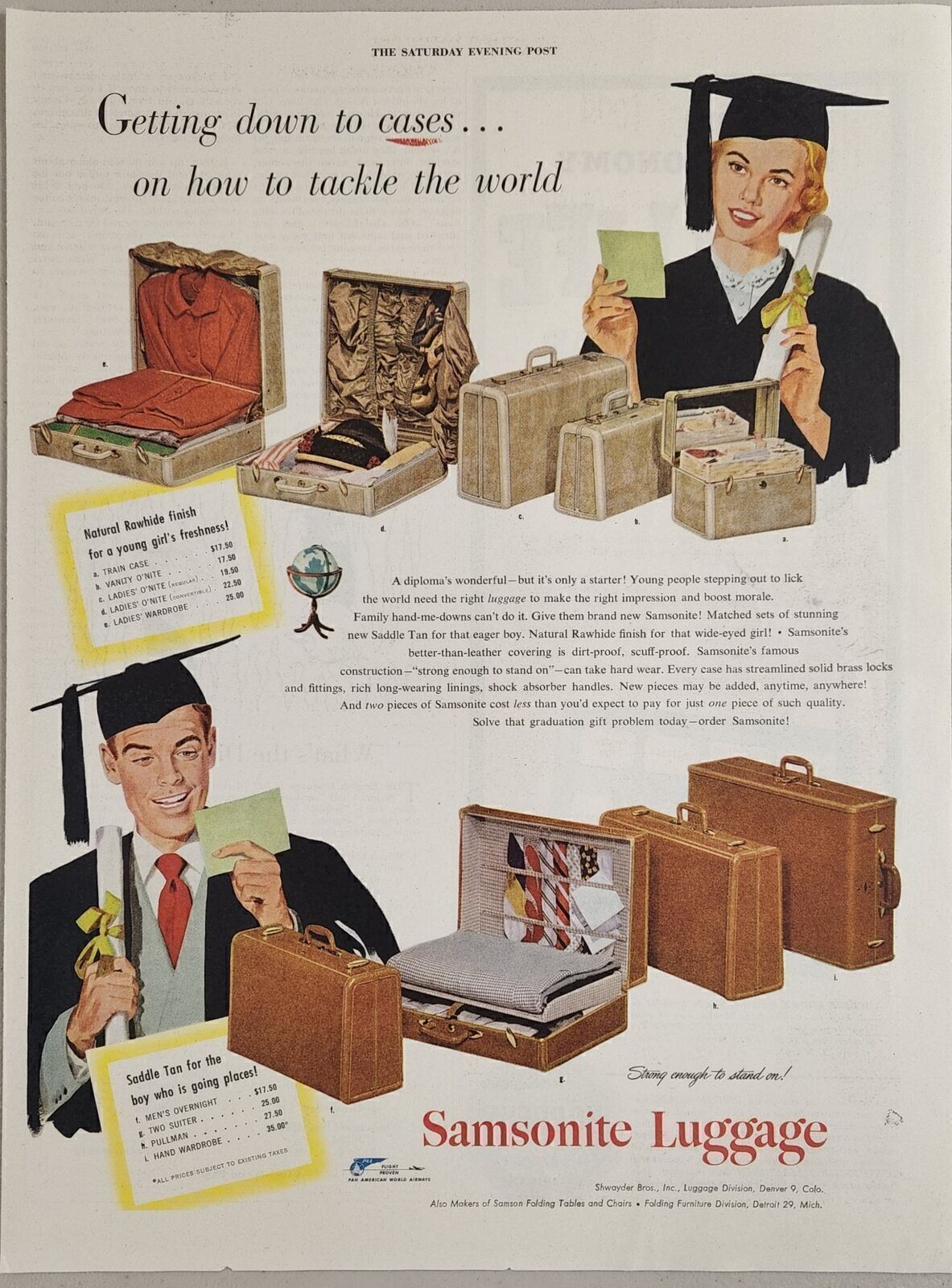 1950 Print Ad Samsonite Luggage Happy Graduates & Their Suitcases