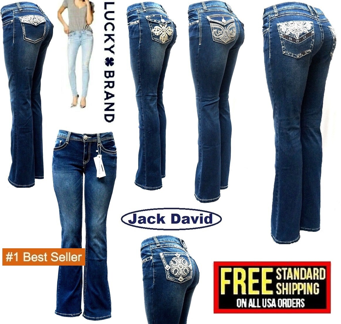 Lucky Brand / Jack David Womens Rhinestone Bootcut Jeans /Skinny Denim Jeans