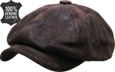 100% Genuine Leather Mens Ivy Hat Golf Driving Ascot Flat Cabbie Newsboy