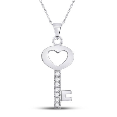 L U DIAMANTEN 10K Weißgold Diamant Schlüssel Herz Anhänger 1/20 ct