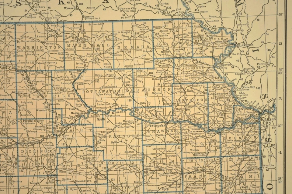 Mapa Vintage do Mapa Ferroviário KANSAS Missouri Pacific RR GRANDE Original Antigo - Imagem 4 de 4