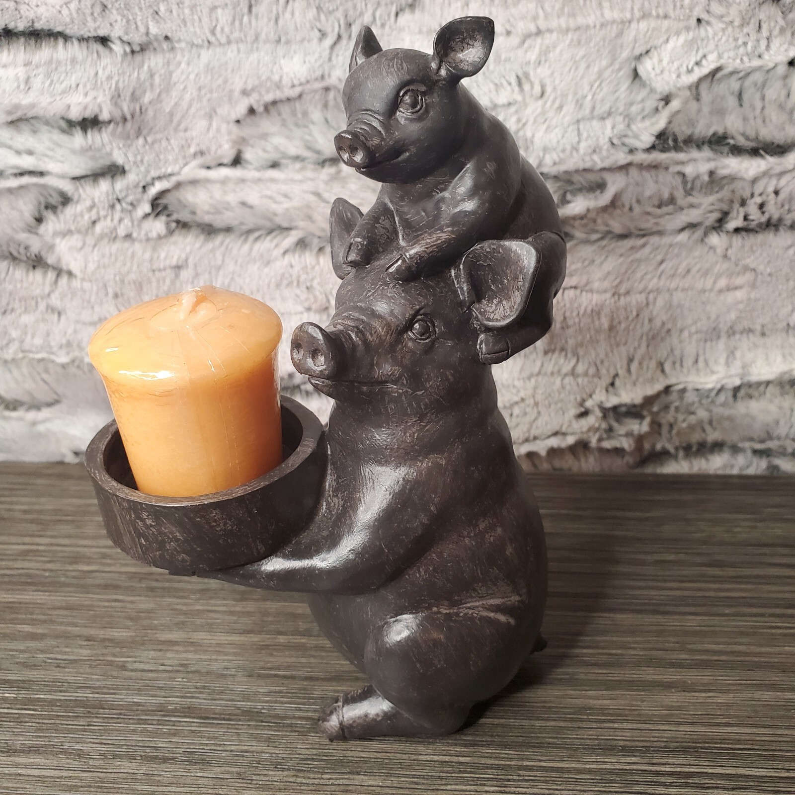 Home Essentials Polyresin Pig And Piglet Votive Tea Light Holder Table Decor 7"