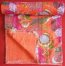 Indian Handmade Quilt Vintage Kantha Bedspread Throw Cotton Blanket Gudari Queen