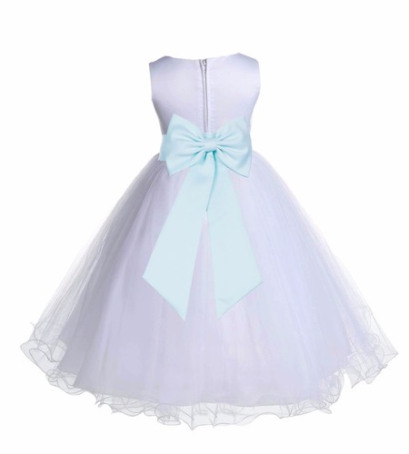 Satin White Tulle Flower Girl Dress Wedding Pageant Communion Reception Baptism - Picture 49 of 61