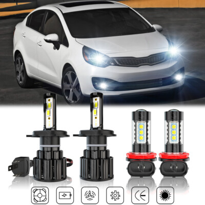 For Kia Rio 2012-2017 Sedan 6000K LED Headlight Hi/Lo + Fog Light Bulbs Combo 4x