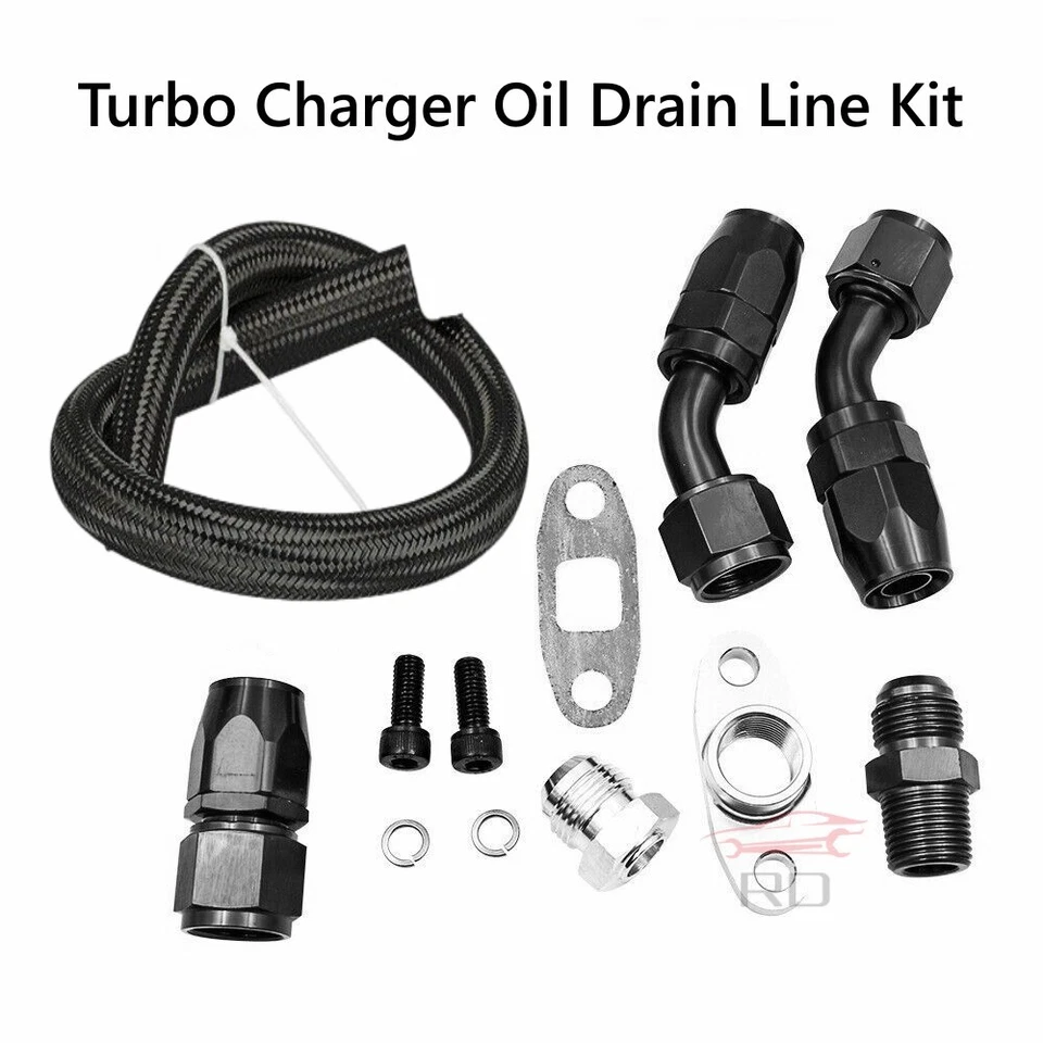 Nueva línea de retorno de drenaje de aceite trenzado de nailon 10an Turbo T3 T4 T04E T70 T60 T61 GT35 Foto 2 de 4