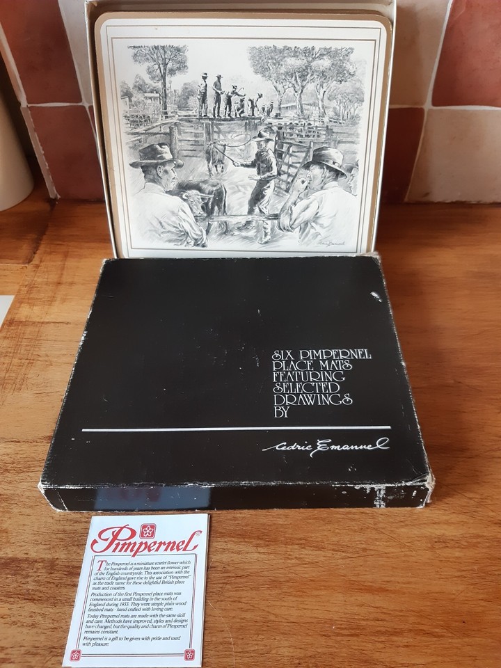 6 Pimpernel Placemats Australian Cattle Drover Drawings by Cedric