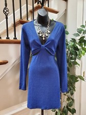 Wild Fable Blue Nylon Cut Out Lurex Long Sleeve Casual Knee Length Dress Large