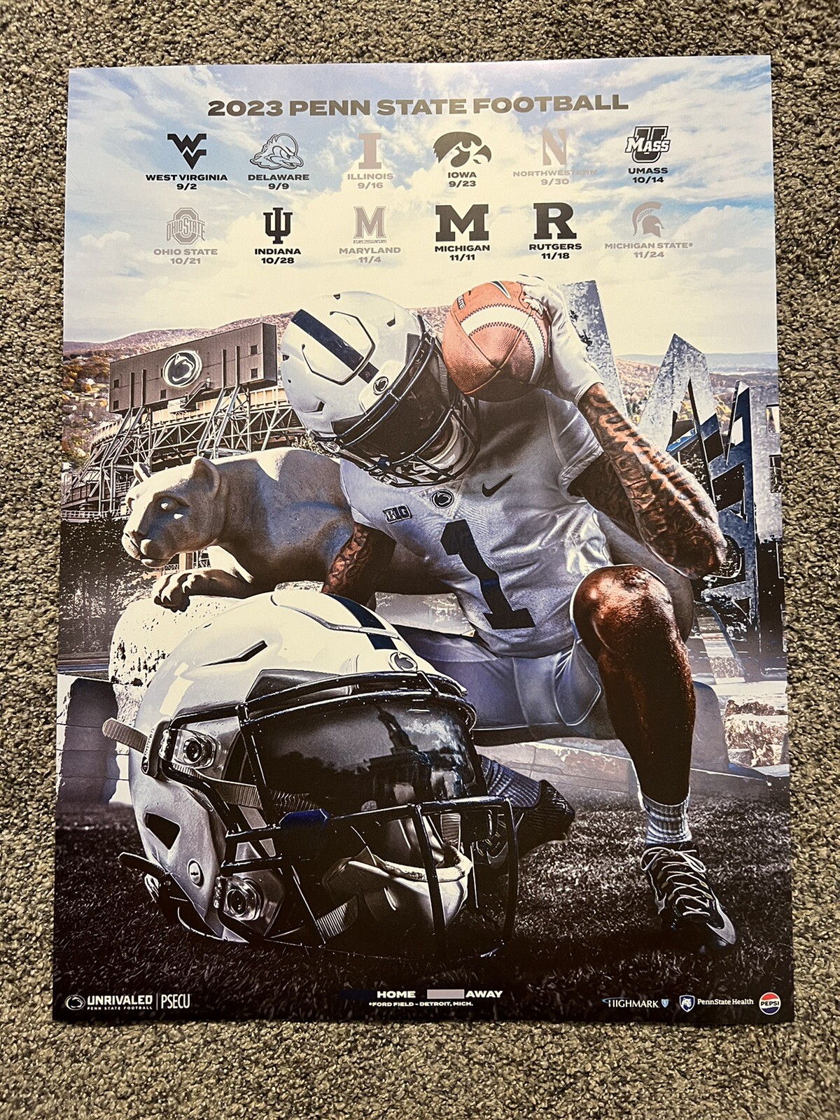 Penn State Football Poster Schedule 2023 Season Nittany Lions Brand New