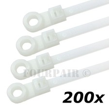 200 Pcs Lot - 8" Mount Head Screw Nail Hole Cable Zip Wire Tie 50 lbs - White