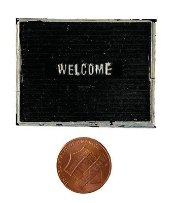 Miniature Dollhouse Black Welcome Door Mat Worn & Weathered Halloween Ready 1:12