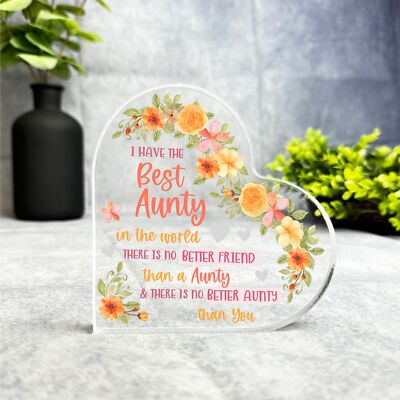Geschenk für die beste Tante der Welt orange Blumen Seite Herz Andenken Plakette