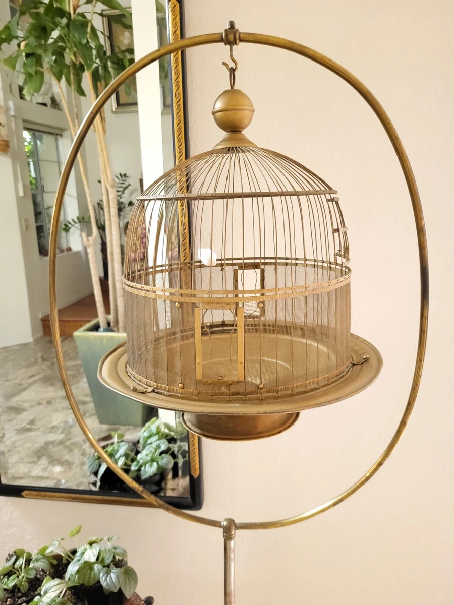 ANTIQUE 1920s HENDRYX BRASS WIRE HANGING DOME BIRD CAGE NEW HAVEN, CONN  U.S.A.