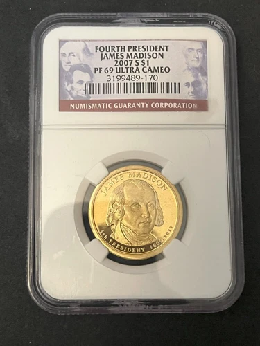2007-S JAMES MADISON Presidential Dollar, NGC PROOF-69 ULTRA CAMEO