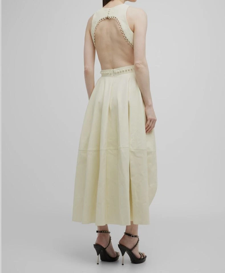 Abito donna Alexander McQueen giallo scollo a V pelle alto basso $8850 taglia 42