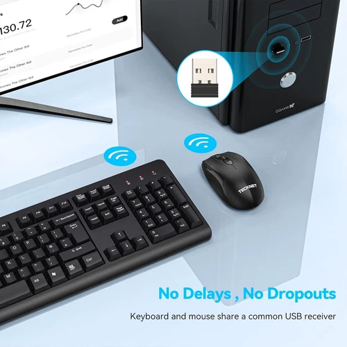 TECKNET Wireless Keyboard and Mouse Set, Ergonomic 2.4G Cordless Black  - Image 2 of 4