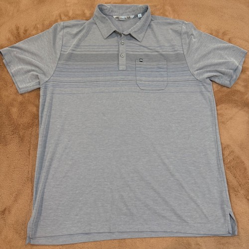 TravisMathew Mens XL Gray with Blue Striped Pima Cotton Blend Golf Polo Shirt