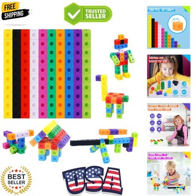Math Linking Cubes, Set of 100 Math Cubes Manipulative Connecting and Countin...