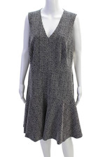 Eliza J Womens V Neck Sleeveless A Line Dress Navy Blue White Size 14 Wide