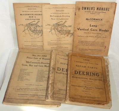 6 McCormick-Deering Books ~ 1920 s 30 s & 40 s Manuals ~ Repair Parts Price List