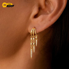 14k Triple Huggie Earrings Sparkling Chain Earrings Women Jewelry