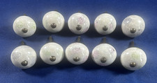Vtg. Porcelain Cabinet Drawer Knob White Green Pink Floral 1.5 Round, 1 Deep