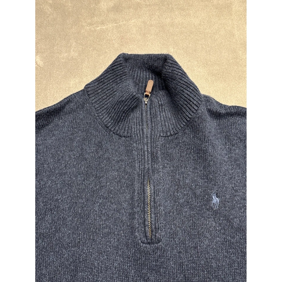 Polo Ralph Lauren Half Zip Knit Sweater Men's S Navy Blue Wool Blend Pullover - Image 2 of 4