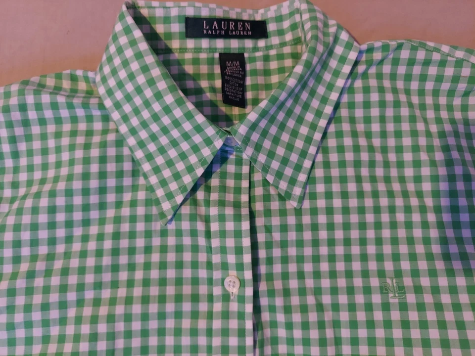 Womens Polo Ralph Lauren Dress Shirt M Medium Green Button Cotton Blouse - Image 2 of 4
