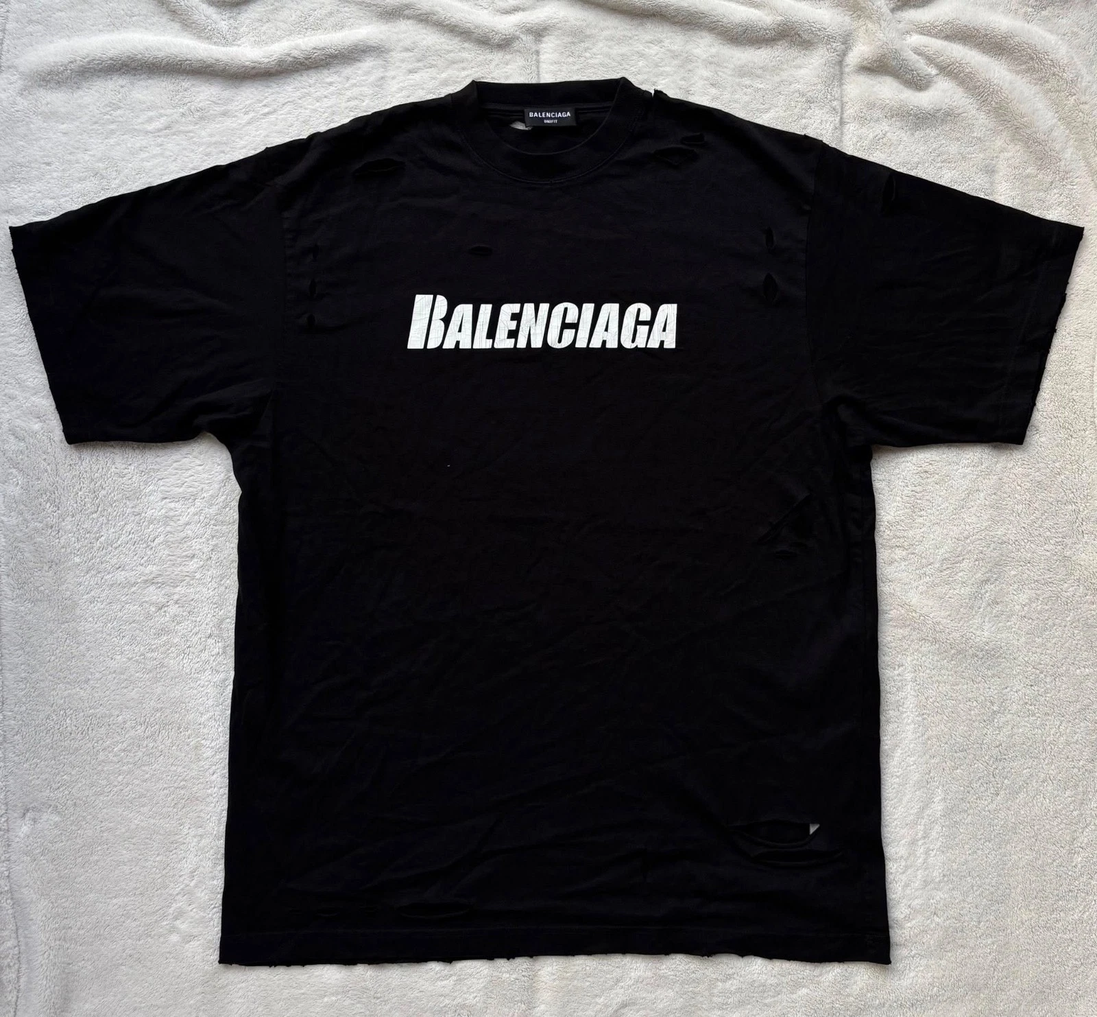 Balenciaga — Balenciaga Black Bold Caps Distressed Logo Tee - MSRP $850 - New - Authentic
