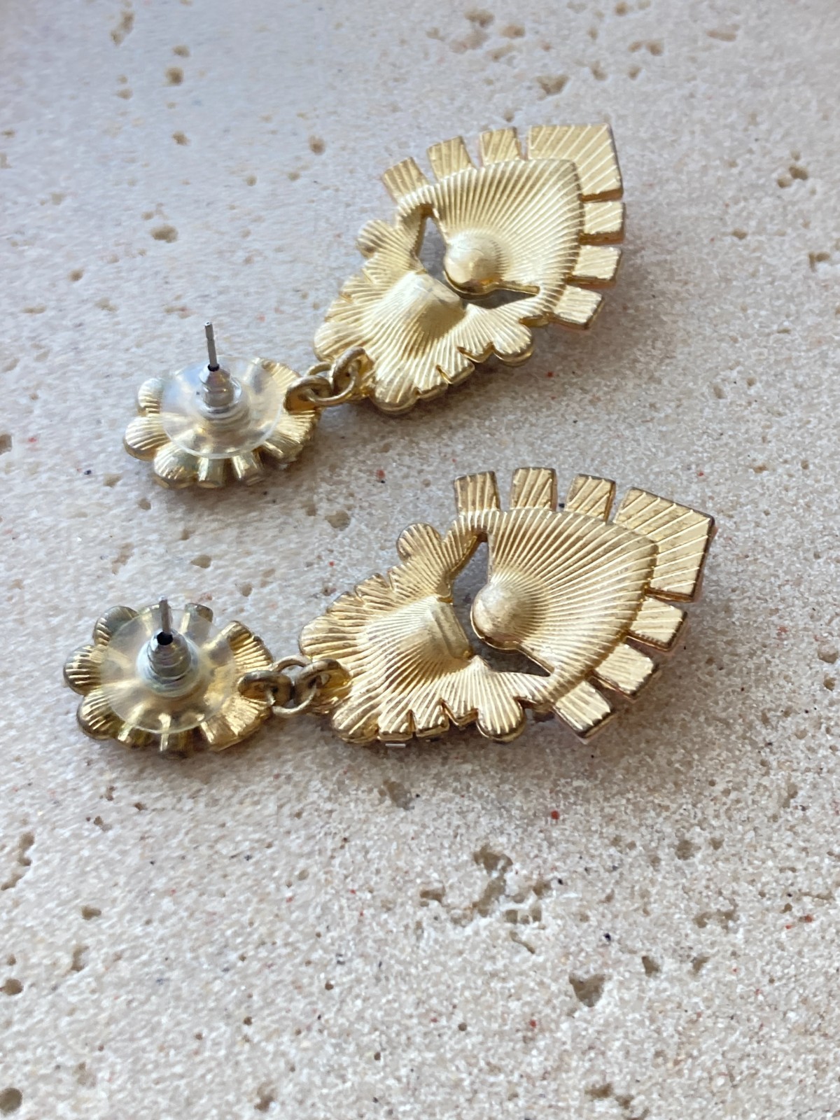 Statement Dangle Earrings Opalescent Cabochons Rh… - image 9