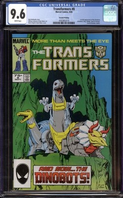 THE TRANSFORMERS 8 CGC 9.6 RARE 2nd Print WHITE PAGES MARVEL 1985 1ST DINOBOTS