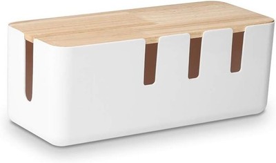 Cable Management Box with Wood Lid Wire Organizer for Desk TV Computer