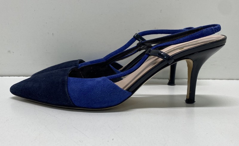 Kate Spade Navy Blue Colorblock Pointed Toe Slingback Heels Women 7