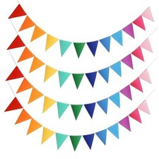 4Pack 48PCS Colorful Pennant Banner Flags with 8.2ft Ribbon, Rainbow Felt