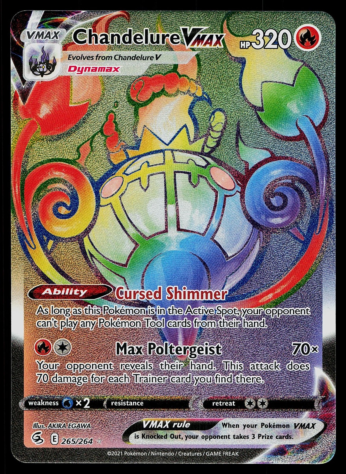 Pokemon Card Fusion Strike Chandelure VMAX 265/264 Rare Rainbow